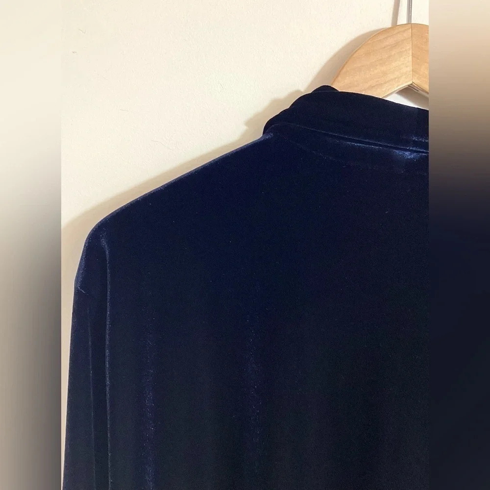 Coldwater Creek Vintage Velvet Tunic Cardigan 18 Navy Blue One Button Artsy 90s - Picture 8 of 14